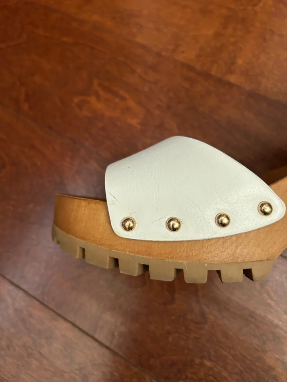 Call It Spring White Vegan Leather Platform Clog Sandals with Studs, Size 8.5